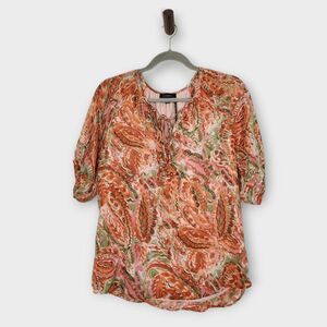 Tamara H Orange and Green Paisley Blouse Size Small NWT Orange Boho Top